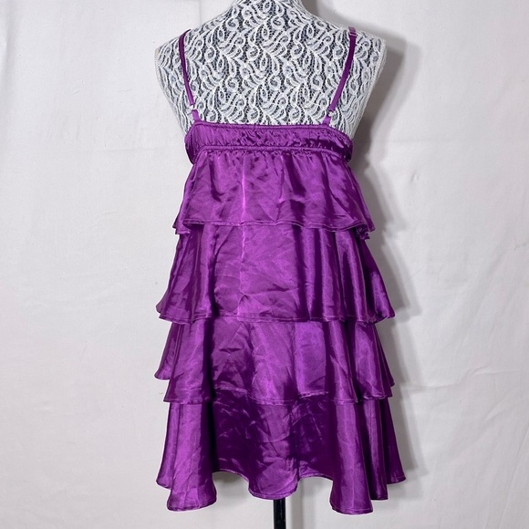 Song Made For You Purple Satin Tiered Mini Dress S - Picture 3 of 12